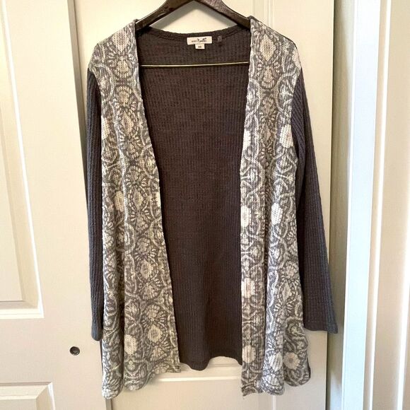 Simply Noelle Women's Open Front Gray Floral Cardigan Sweater Size S/M (8-10) - Picture 2 of 8